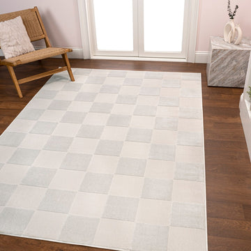 Modern Geometric Checkerboard High-Low Area Rug